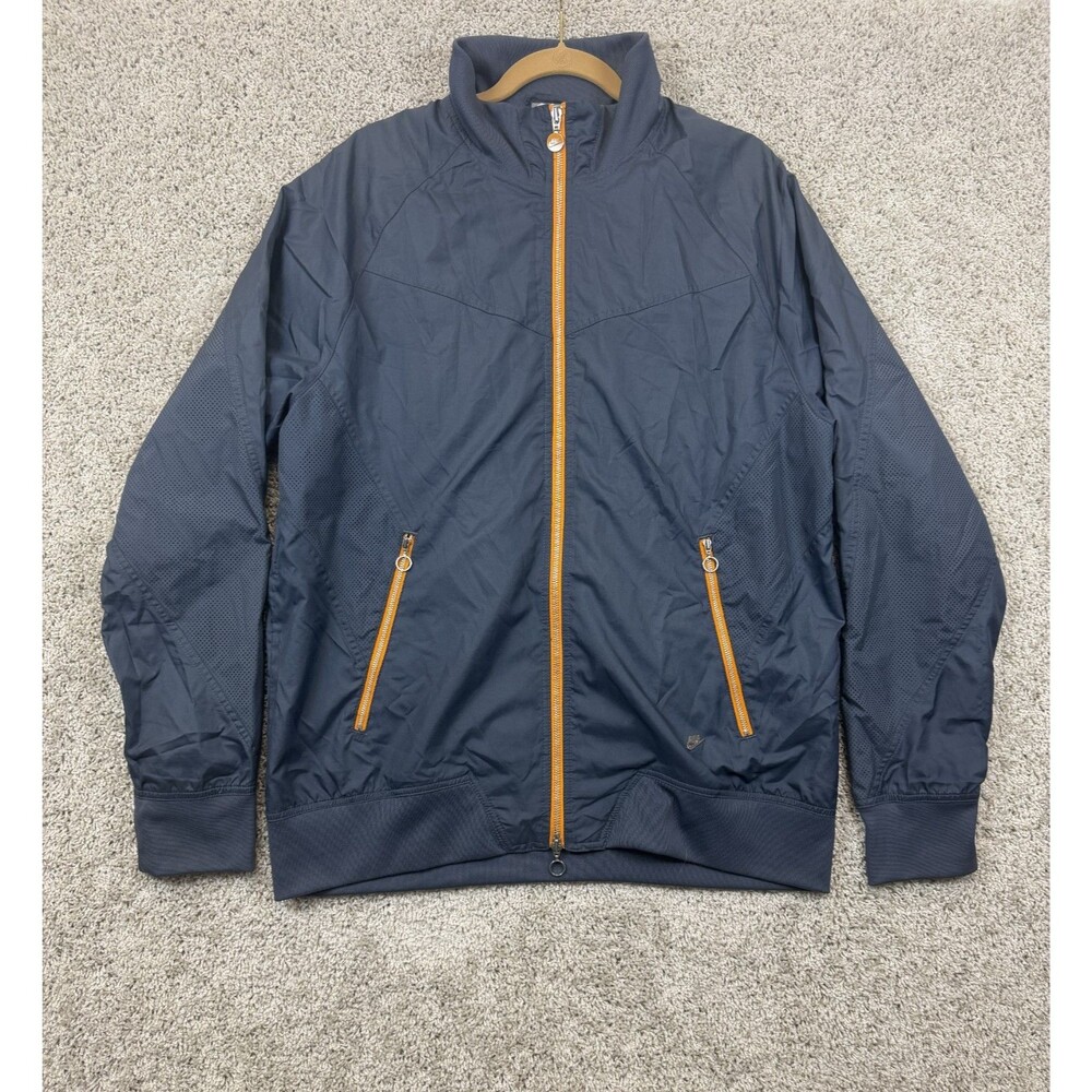 Nike Mens XL Navy Orange Track Jacket Full Zip Mesh Panels Windbreaker Athletic